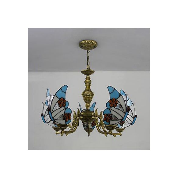 Luminaire de plafond papillon de style loft avec chaîne talonnée à chaîne talonnée pendentif éclairage en blanc / rouge / bleu / orange-vert
