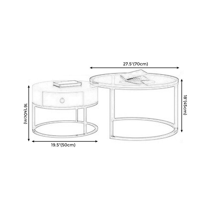 Modern Style Tempered Glass & Rock Sheet Top Gold Metal Base Round Coffee Table