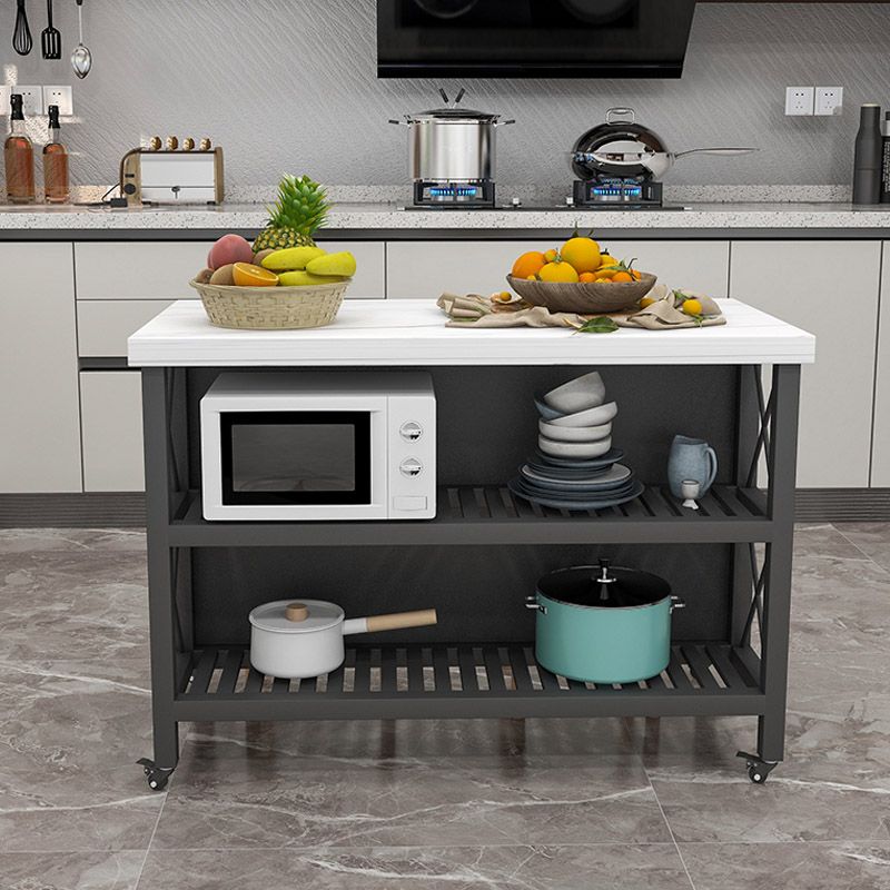Rolling Modern Kitchen Island Table Dining Room Open Storage Prep Table