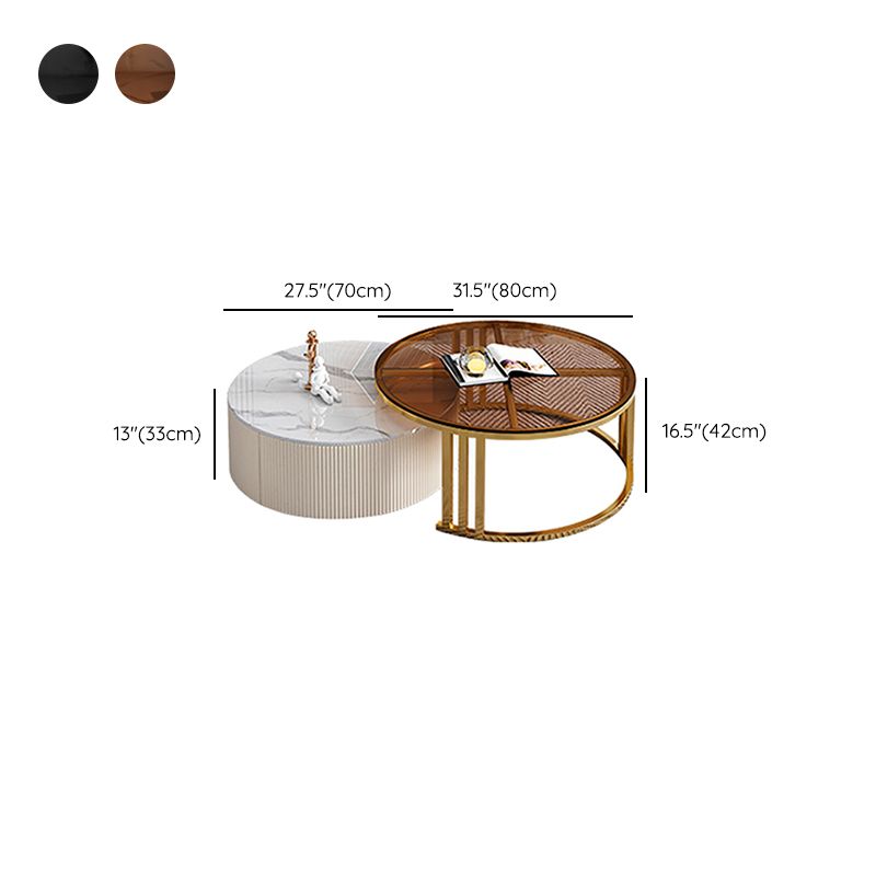 Glass Coffee Table Frame Round Nesting Coffee Table with Storage Drawers