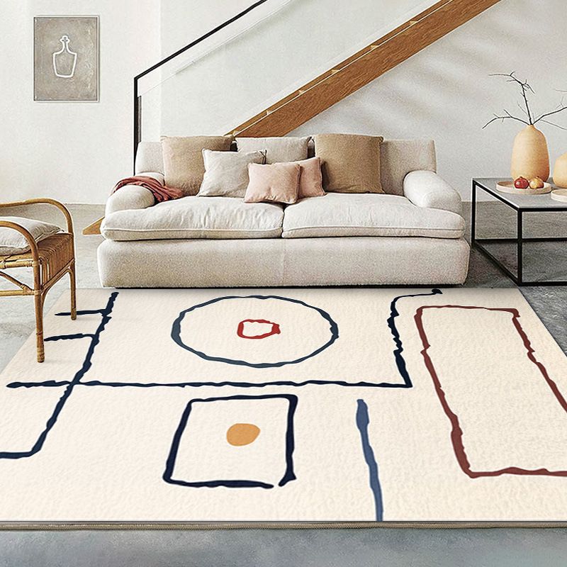 Beige Abstract Line Rug Polyester Simple Rug Washable Rug for Living Room