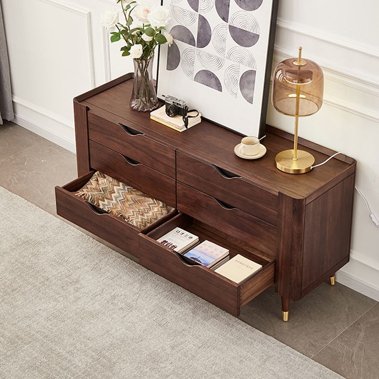 Mid-Century Modern Brown Accent Chest with 6 Soft Close Drawers
