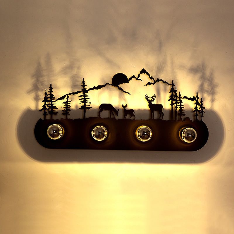 Metallic Silhouette Wall Mount Light Decorative 4 Heads Rust Wall Lighting for Restaurant