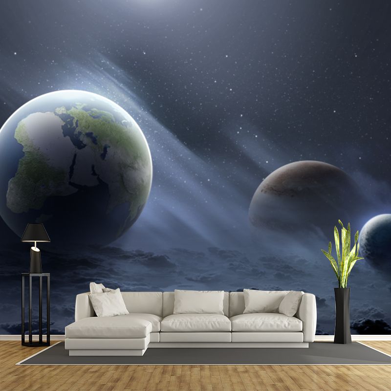 Sci-Fi Galaxy Planets Wall Murals Blue-Green Waterproofing Wall Art for Living Room