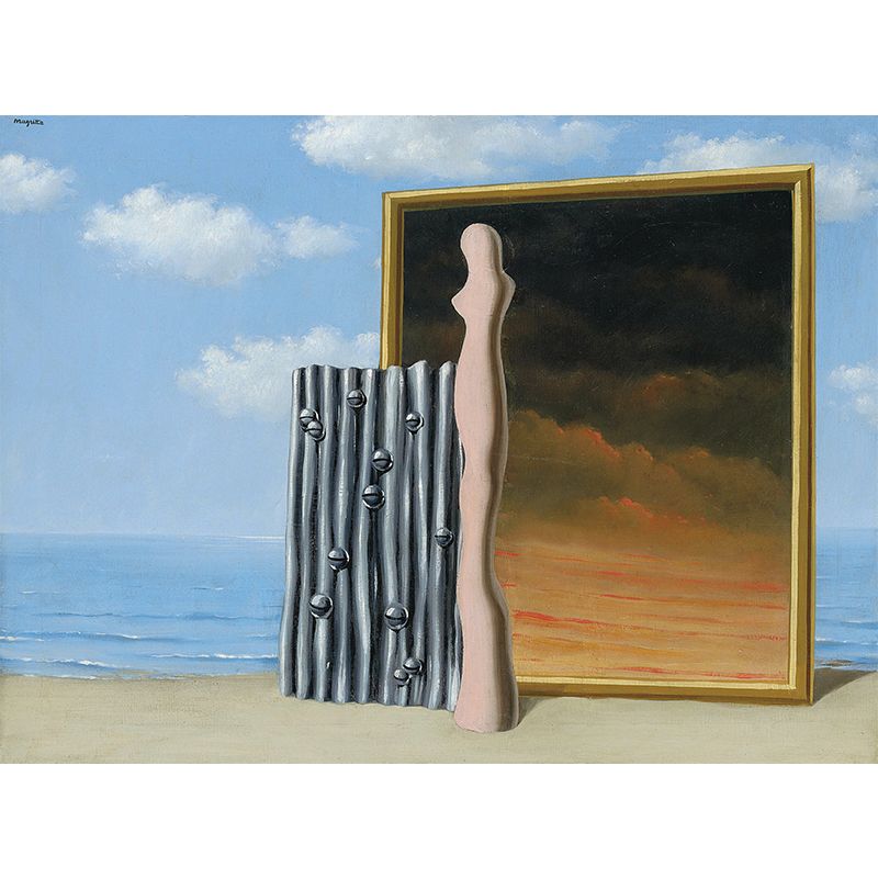 Gelb-blaue surrealistische Wandtapete in Originalgröße, Komposition an einem Meeresufer, Gemälde, Wanddekoration für Zuhause