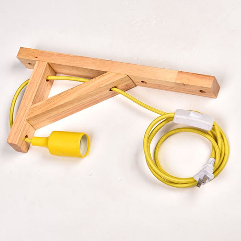 Nordic Wood Wall Light Geometric Metal Shade Wall Sconce with Switch for Bedroom