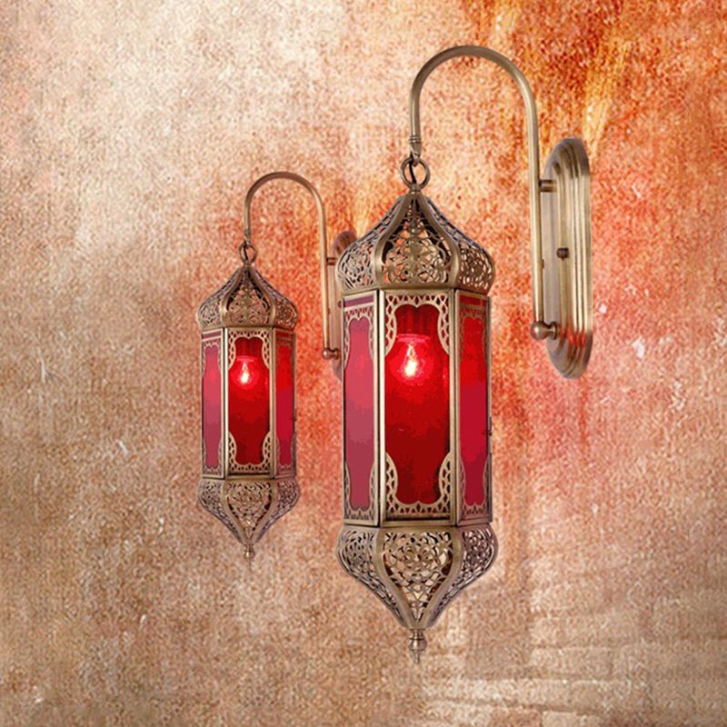 Brass Hexagonal Wall Lighting Art Deco Metal 1 Bulb Restaurant Sconce Light Fixture