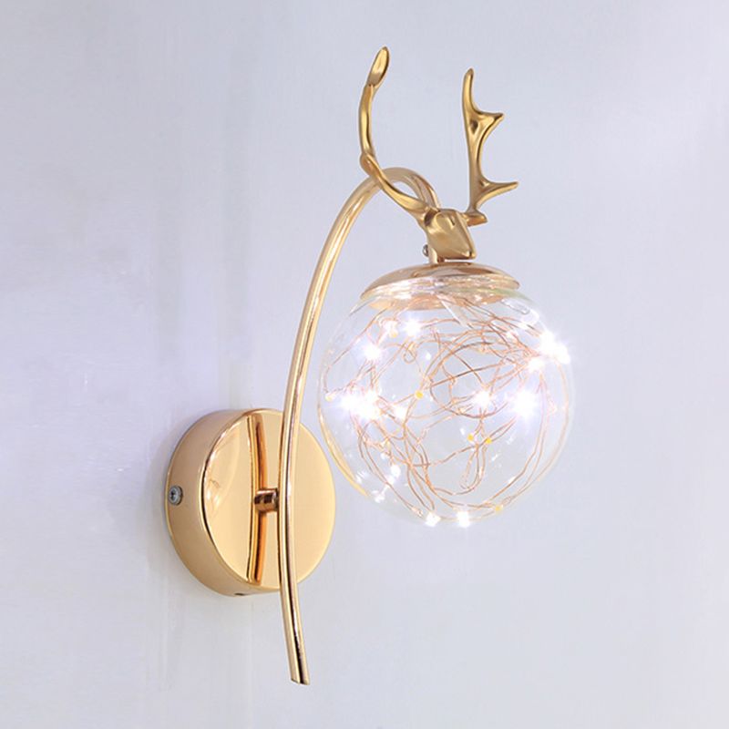 Nordic Style Iron Wall Light Ball Shape LED Wall Lamp with Glass Shade for Bedroom