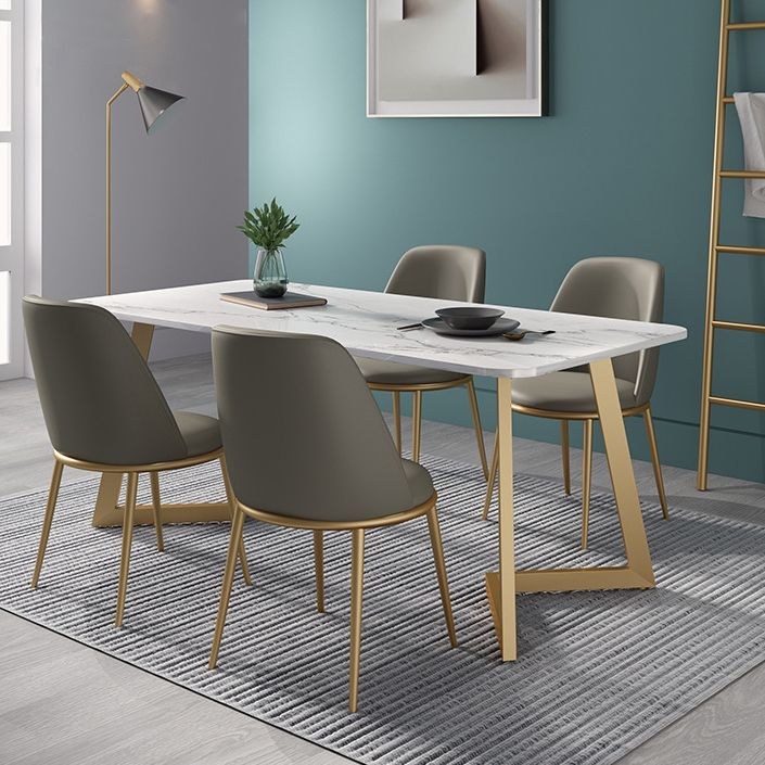 Glam 1/2/4/5 Pieces Iron Dinette Set with Sintered Stone Top Rectangle Dining Table Set