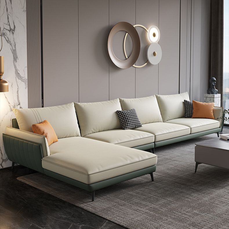 34.64" H Pillow Top Arm Sectional Faux Leather L-shape Sectional