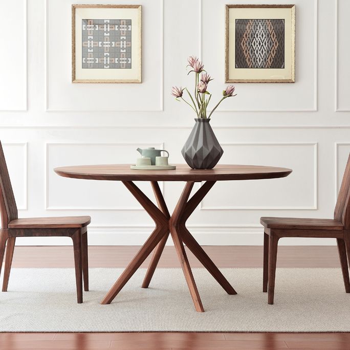 Contemporary Round Dining Table Pine Solid Wood Pedestal Table for Dining Room Kitchen Table