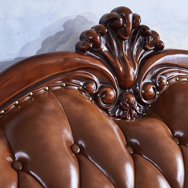 Traditional Tufted Split-Back Seating Flared Arm Sofa with Pillows in Brown