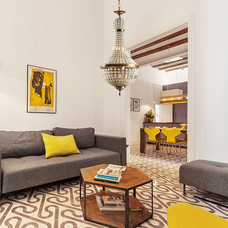 Basket Bedroom Chandelier Lamp Minimalism Crystal 6 Lights Brass Hanging Pendant Light