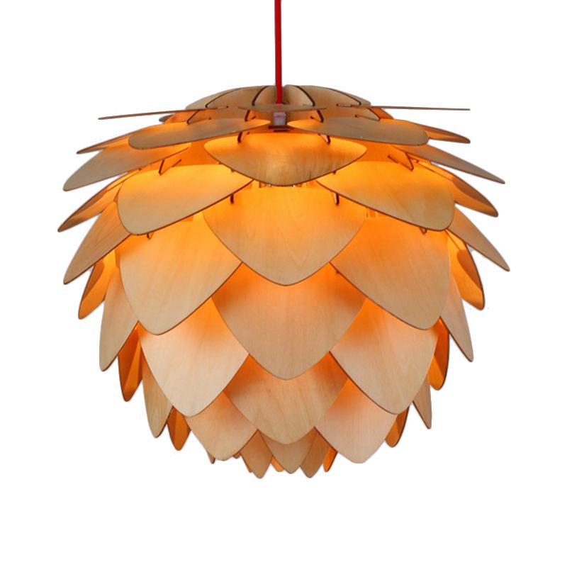 12"/18" W Pine Cone Pendant Lamp Country Style Wood 1 Light Beige Suspension Light for Dining Table