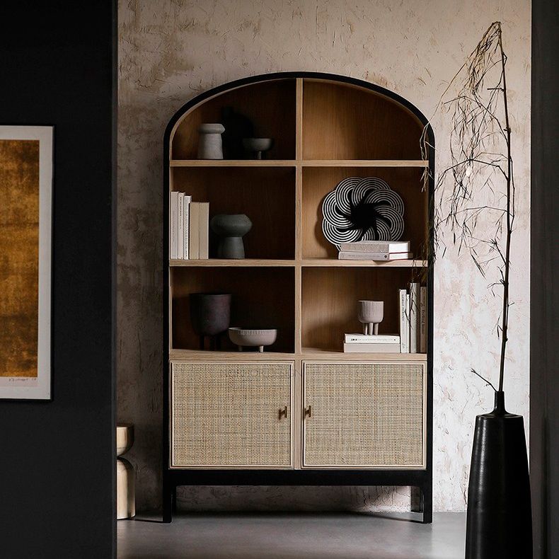 Mid-Century Modern Black Accent Cabinet with 8 Shelves in Solid Wood