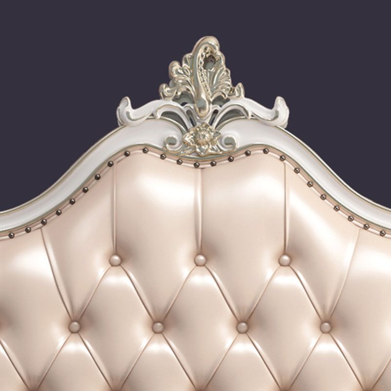 84.65 inch Wide Victorian Bed Frame Rubberwood Bed with Upholstered Headboard