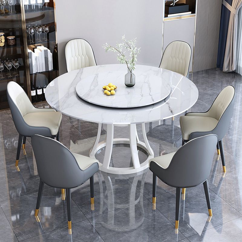 Round Sintered Stone Dining Table Modern Turntable Furniture with Solid Wood Pedestal Base