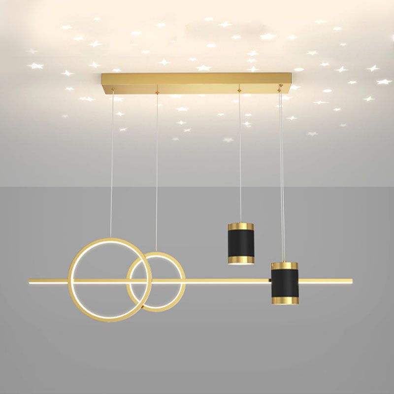 Modern Style Linear Shaped Island Pendant Metal 5 Lights Island Light for Restaurant