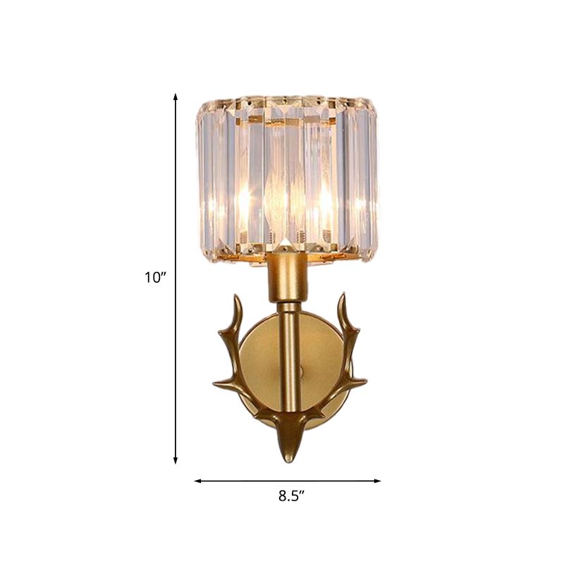 Crystal Cylindre Cylindre Light Contemporain 1 Bulbe Salon Scronce en or avec décor de bois
