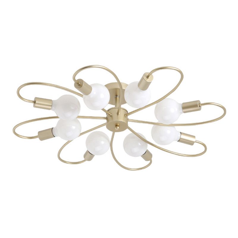 Bare Bulb Floriated Semi Flush Mount in Industrial Vintage Style Metal Ceiling Light for Dining Room