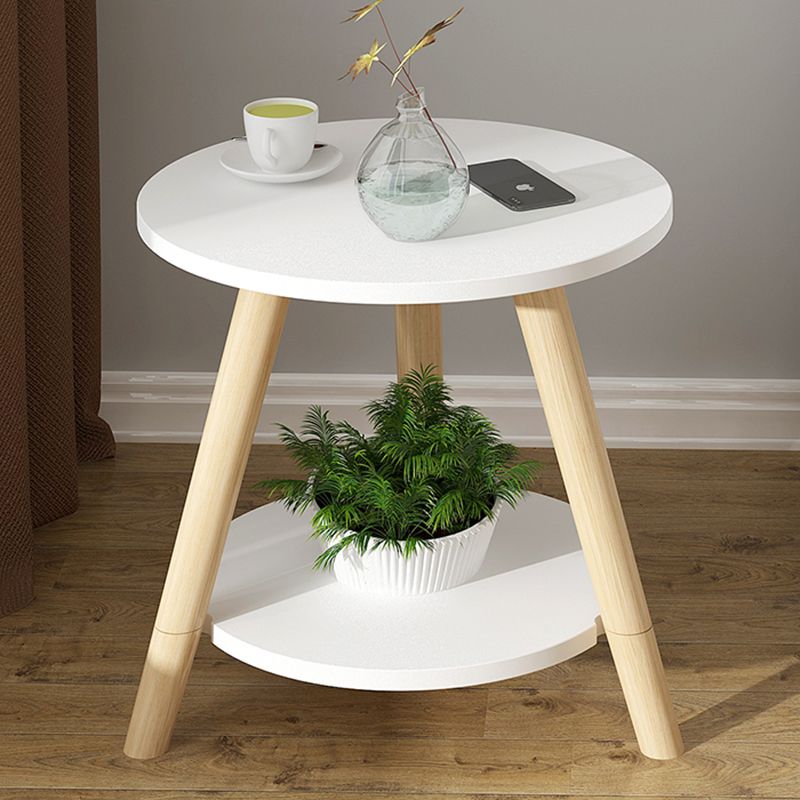 Scandinavian Round End Table Wood Tripod Sofa Side Table with Storage
