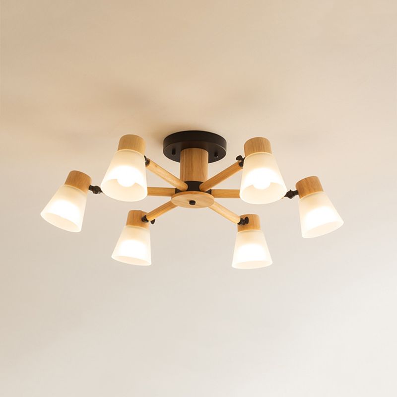 3/6/8-Light Modernism Beige Flush Mount Lighting Shaded Wooden Ceiling Light