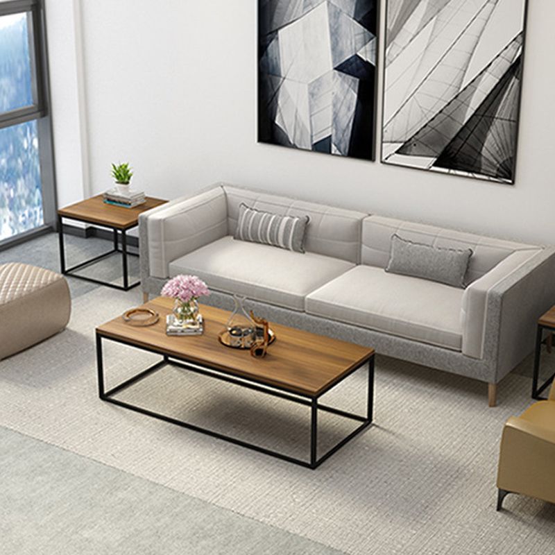 17.7" Tall Wooden Rectangle Top Coffee Table Iron Frame Base Cocktail Table