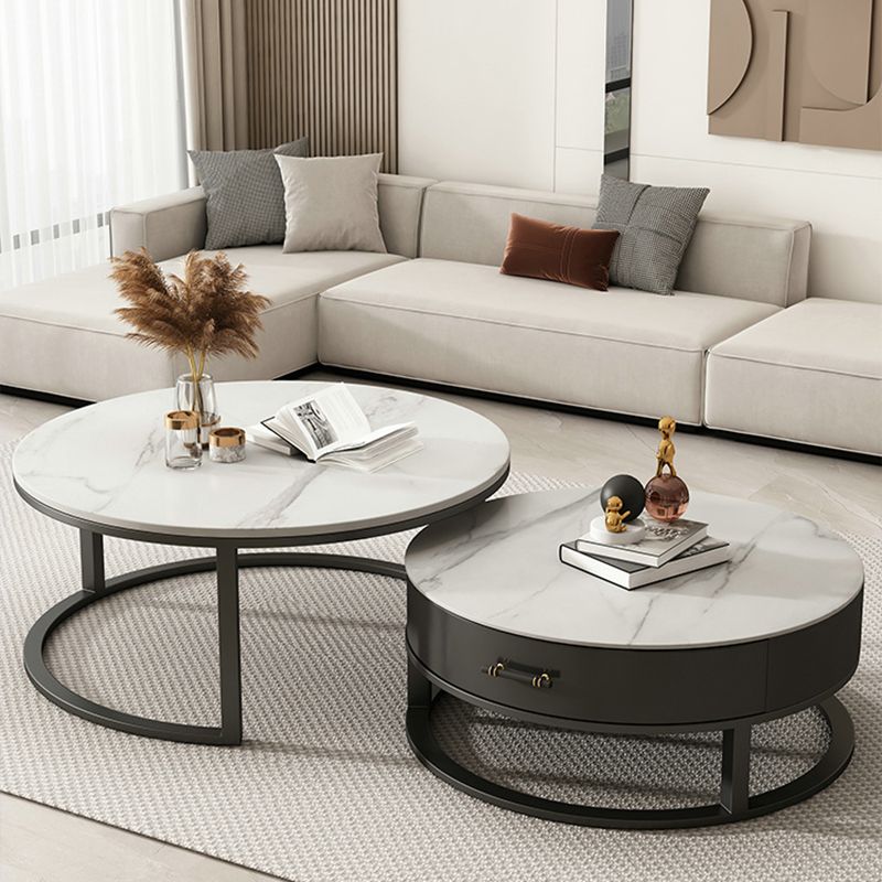 Slate Coffee Table Set Frame Cocktail Table with Storage Drawers