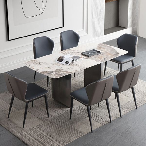 Sintered Stone Modern Rectangle Table Modern Kitchen Table with Double Pedestal in Grey