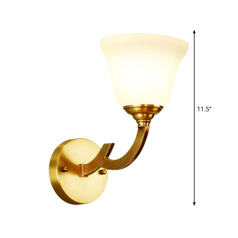 Gold 1 Light Wall Sconce Fixture Colonial Style Milk Glass Bell Shade Wall Mount Light for Corridor