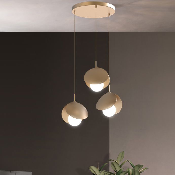 Modern 3-Light Pendant Light Fixture Gold Spherical Hanging Lamp with White Glass Shade