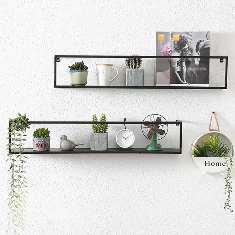 Industrial Style Metal Bookcase Wall Mounted Rectangular Shelves