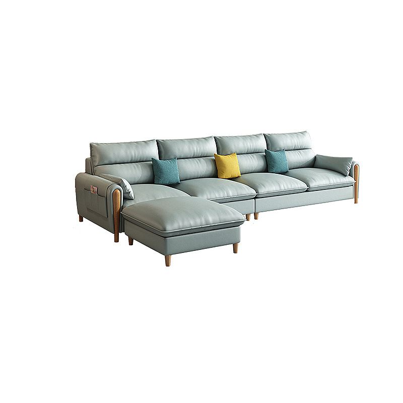 Scandinavian Beige Genuine Leather Straight Arm Sofa/Sectional with Storage