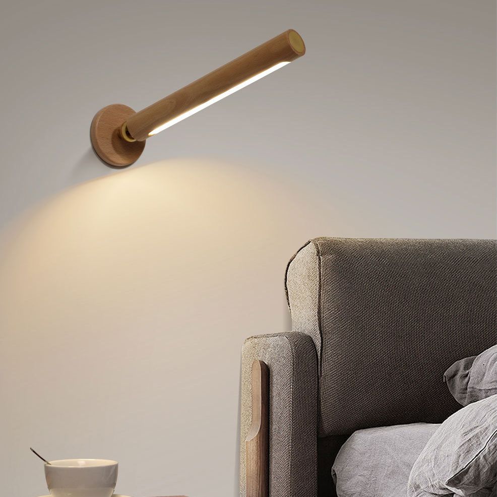 Lámpara de pared LED de dormitorio nórdico ángulo de madera ajustable Luz de madera para la cama