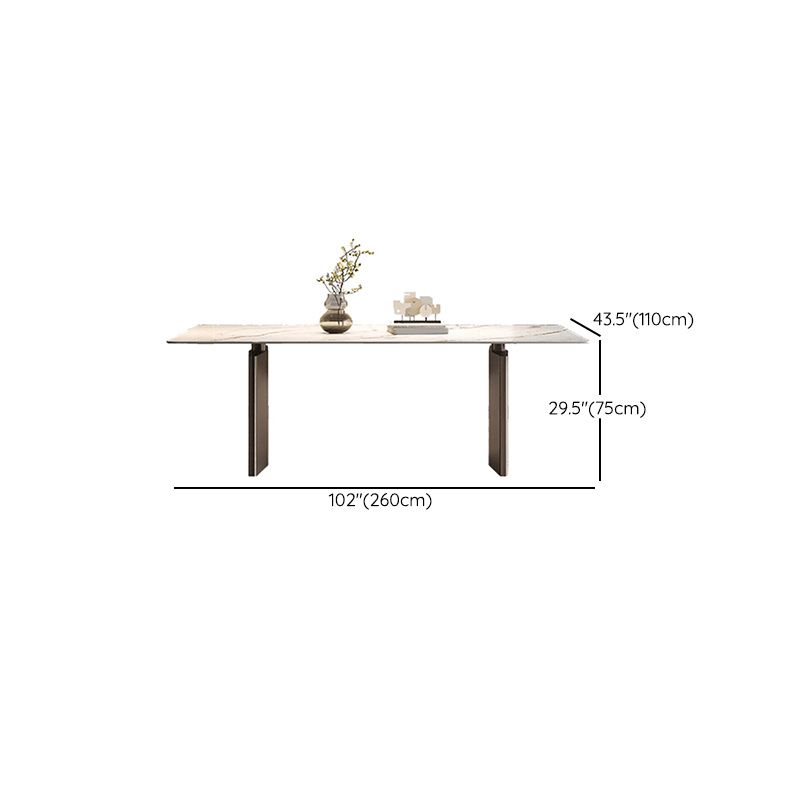 Traditional Luxury Dining Table Rectangle Double Pedestal Table with Steel Base