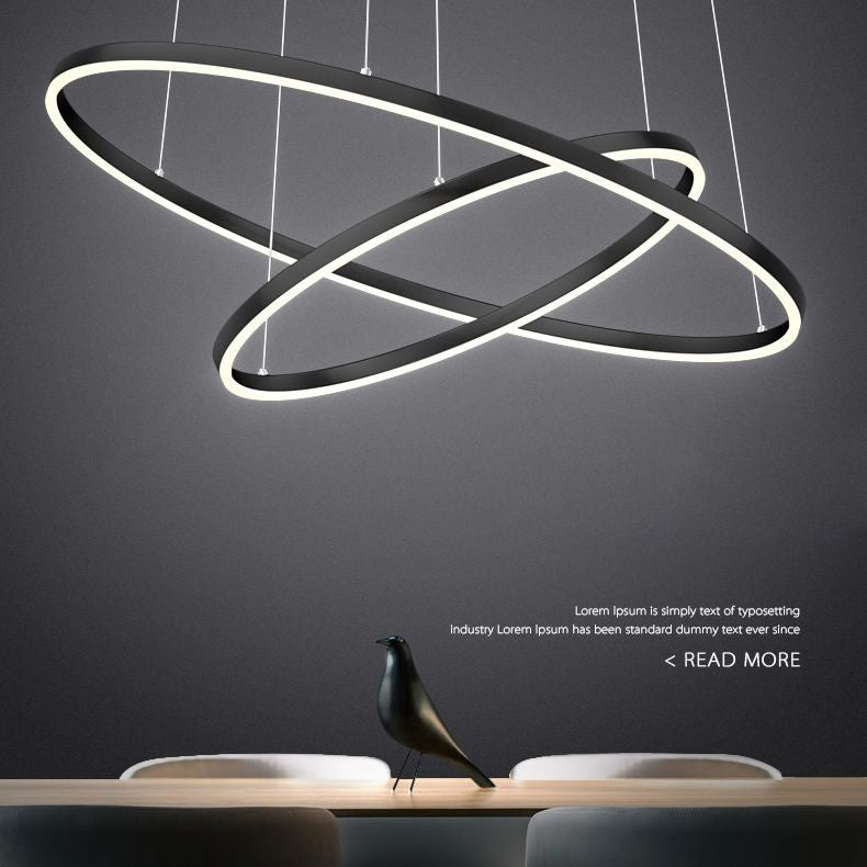 Modern Black Chandelier Multiple Rings Ceiling Pendant Light Metal Chandelier