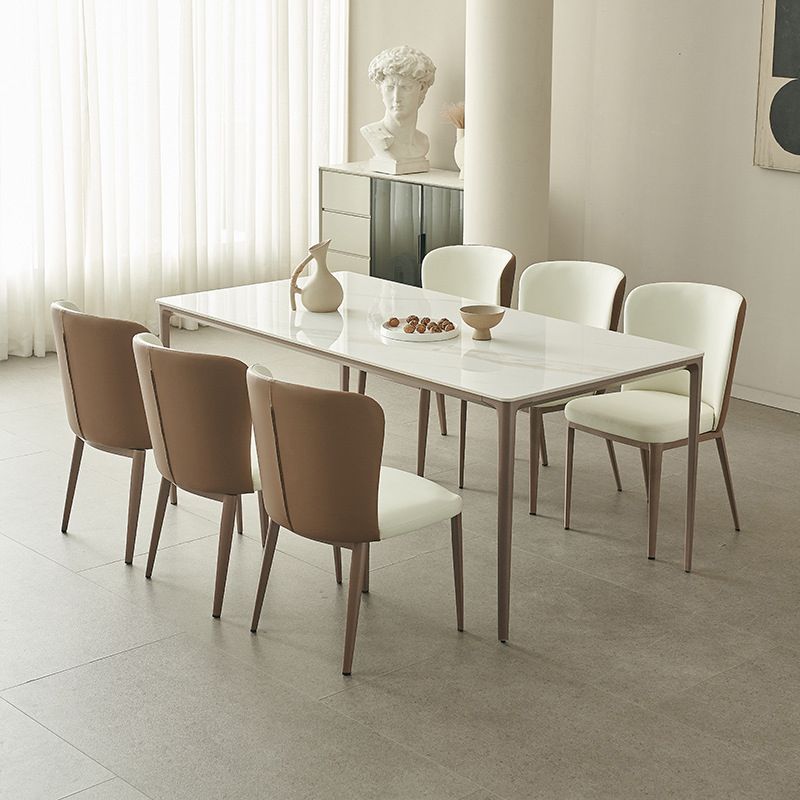 Modern Dining Set with Solid Back Chairs 1/4/5/7 Pieces White Dinette Set