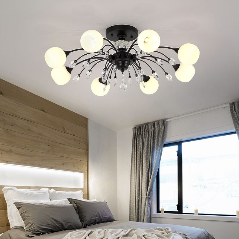 Traditional Round Semi Mount Lighting Glass Ceiling Lighting in Black