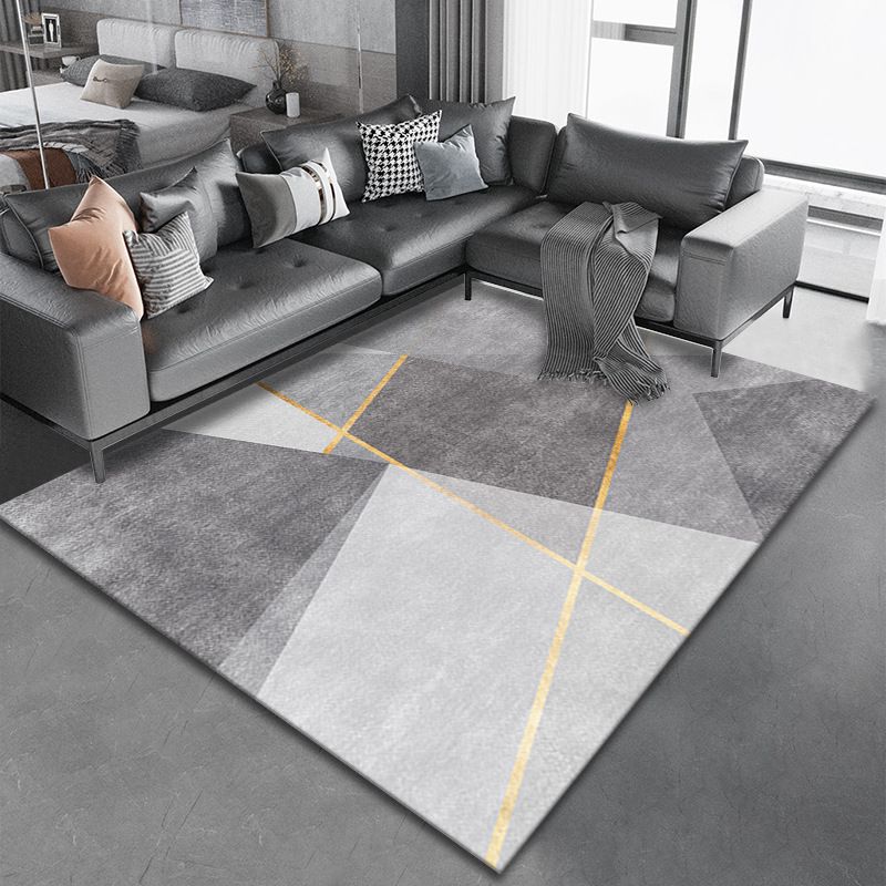 Light Grey Modern Rug Polyester Pattern Area Rug Non-Slip Backing Rug for Sitting Room