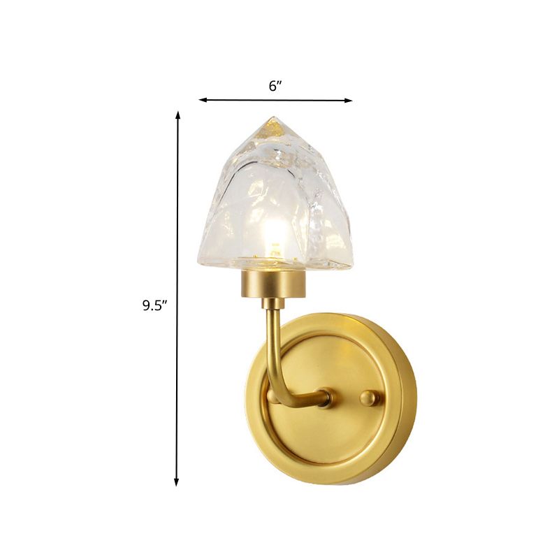 Gold Ice Cube Wall Light Fixture Contemporary 1 Light Faceted Clear Crystal Sconce Light