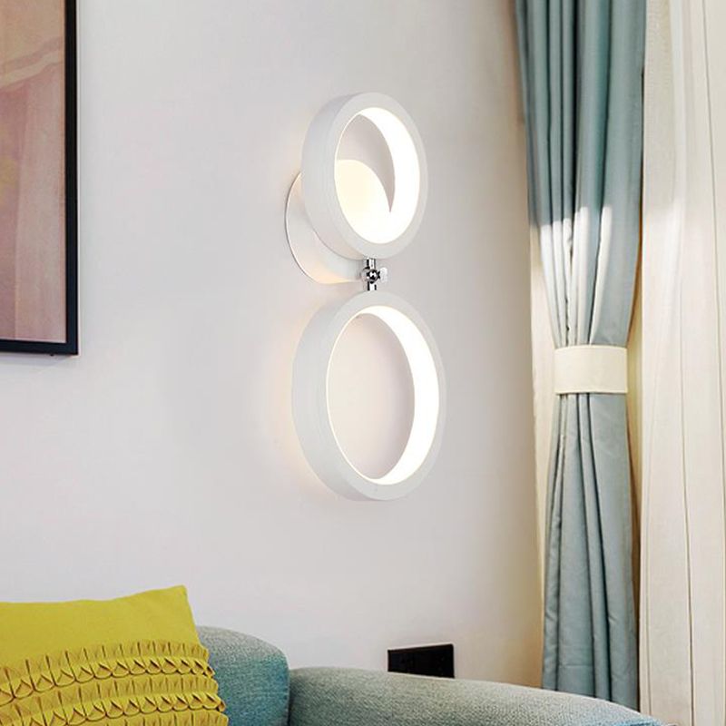 White Halo Ring Wall Sconce Light Modernist 2 Heads Metal LED Wall Lamp Fixture for Corner