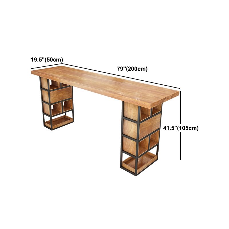 Wood Top Bar Table Modern Double Pedestal Coffee Shop Bar Dining Table with Storage