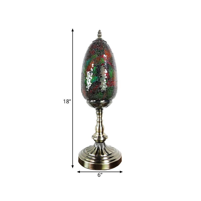 Lampada da tavolo a luce singola in bronzo Lampada da scrivania con paralume ovale in vetro colorato turco per camera da letto