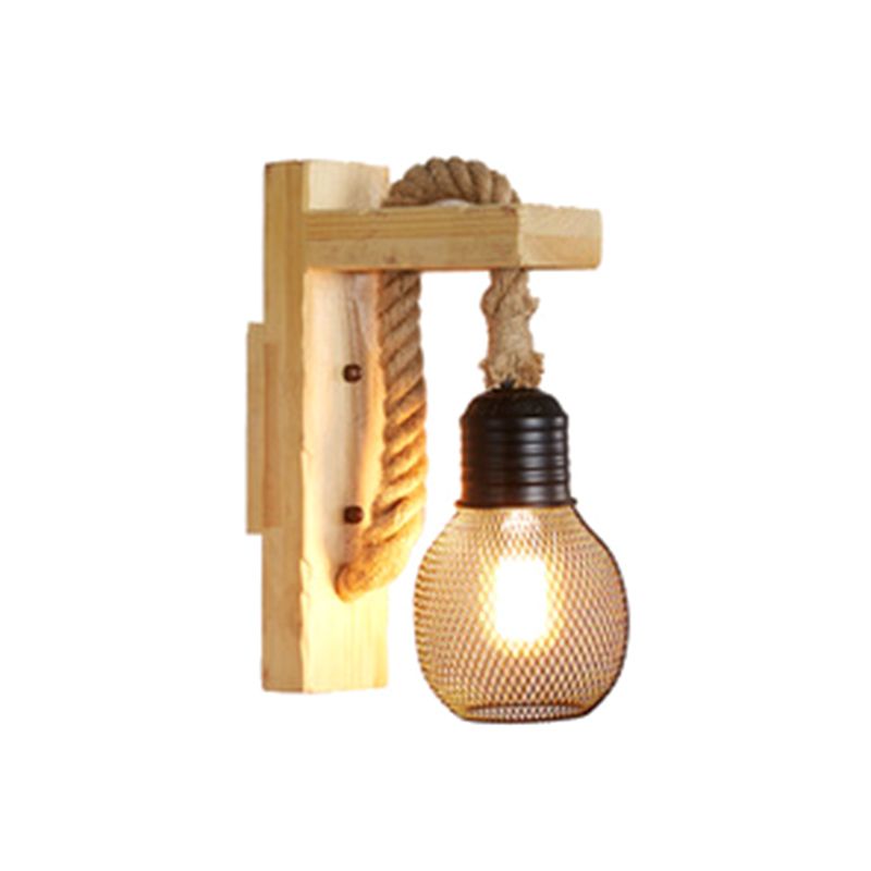 Aplique de pared industrial vintage 1 luz de aplique de cuerda natural para bar cafetería
