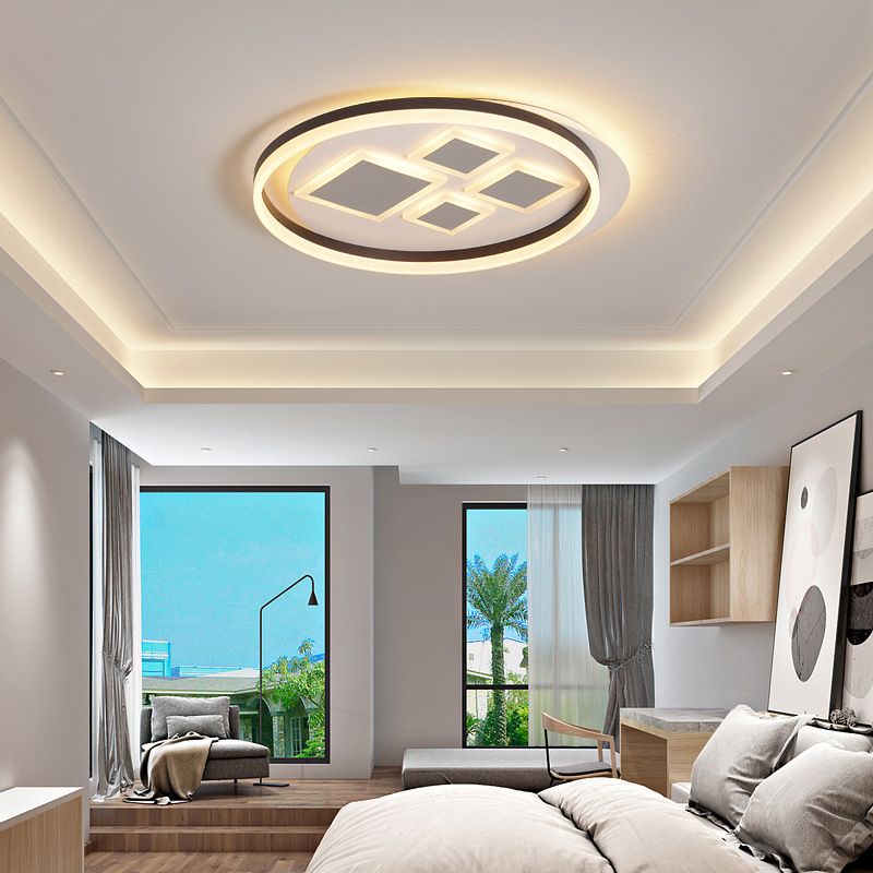 Coffee Rhombus Flush Mount Lamp Contemporary Acrylic LED Ceiling Fixture for Bedroom