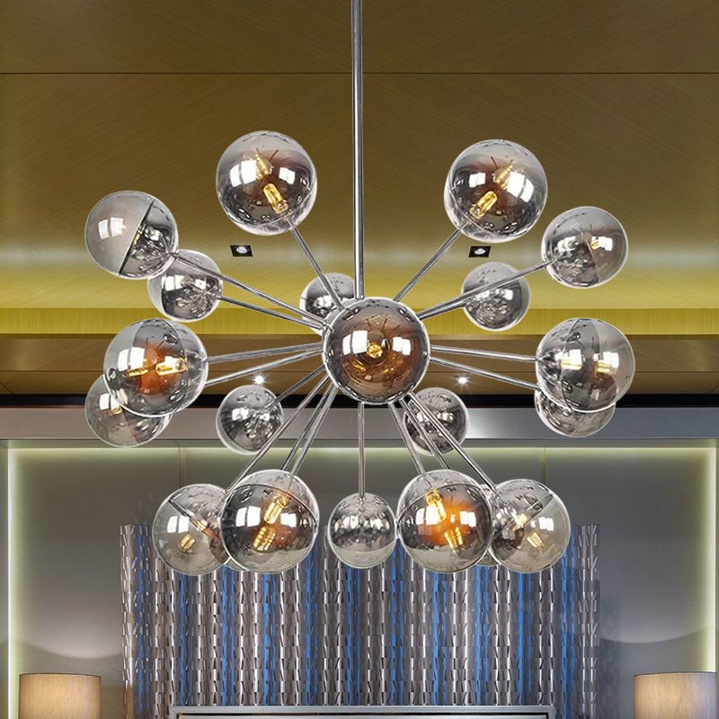 Globe Dining Room Semi Flush Mount White/Clear/Smoke Grey Glass 9/12/15 Lights Contemporary Semi Flush Light in Copper/Chrome/Gold