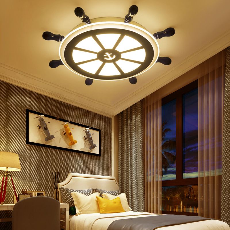 Round Shape LED Ceiling Lamp Kids Style Steel 2 Lights Flush Mount for Bedroom