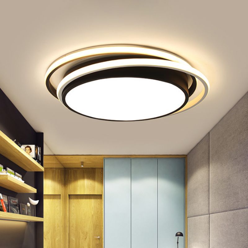 Black Square/Round/Rectangle Ceiling Flush Modern LED Acrylic Flushmount Lighting in Warm/White Light for Bedroom