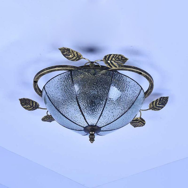 Retro Style Bowl-Shaped Ceiling Light Fixture Stained Glass 3 Bulbs Flushmount Ceiling Light in White/Blue/Clear/Blue-Clear/Green-White/Dark Blue
