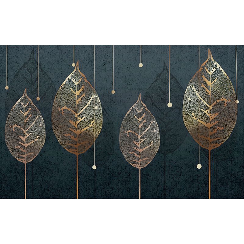 Leaf Wall Covering Living Room Personalized Mural Wallpaper in Blackish Green